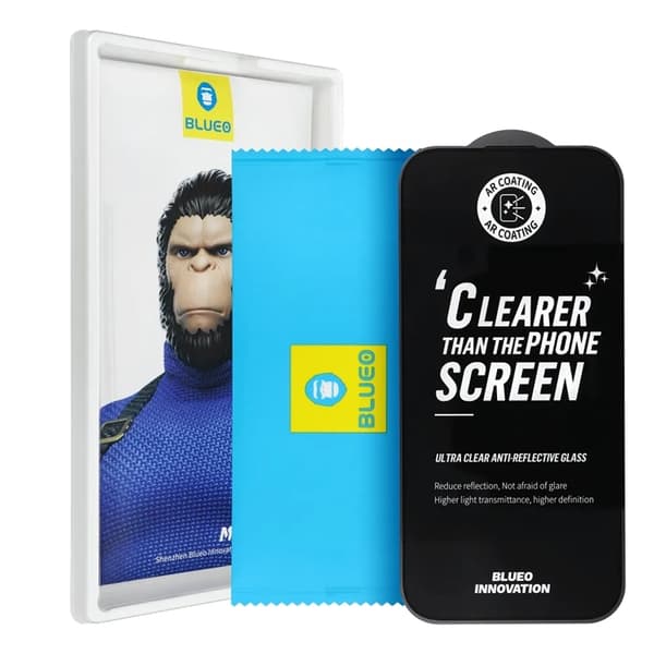 BlueO iPhone 17 Pro Härdat Glas Skärmskydd Premium AR Mr. Monkey Svart