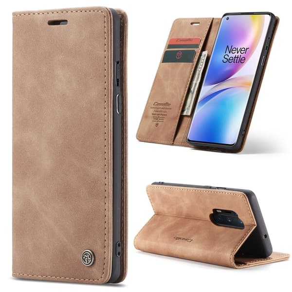 CASEME Series Plånboksfodral Konstläder för OnePlus 8 Pro - Brun