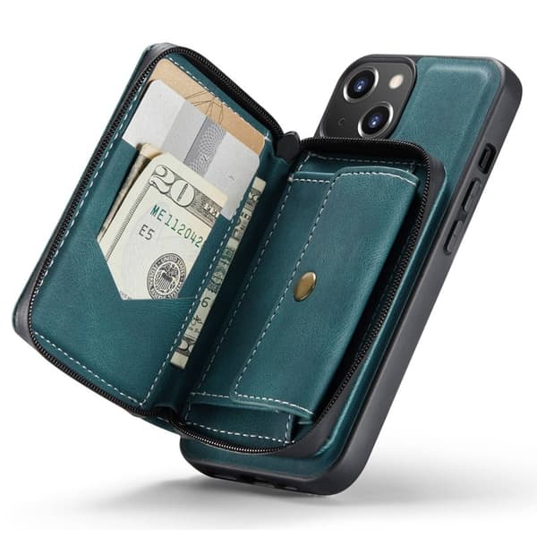 JEEHOOD ZippeRöd Plånboksfodral iPhone 14 Blå Konstläder TPU
