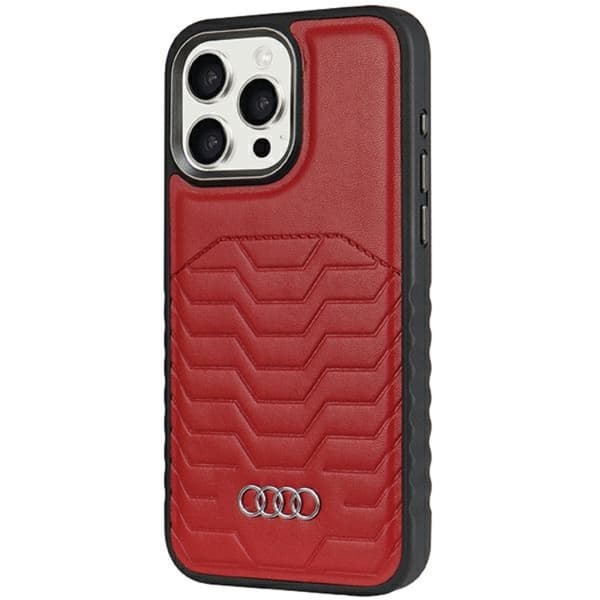 Audi telefontaske til iPhone 15 Pro Max Magsafe Syntetisk Læder - Rød Röd