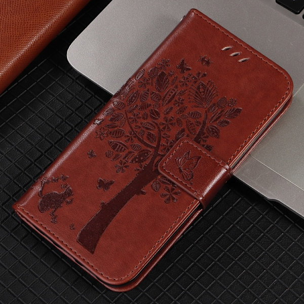 OnePlus 15 5G Plånboksfodral Cat Tree Pattern Konstläder Brun