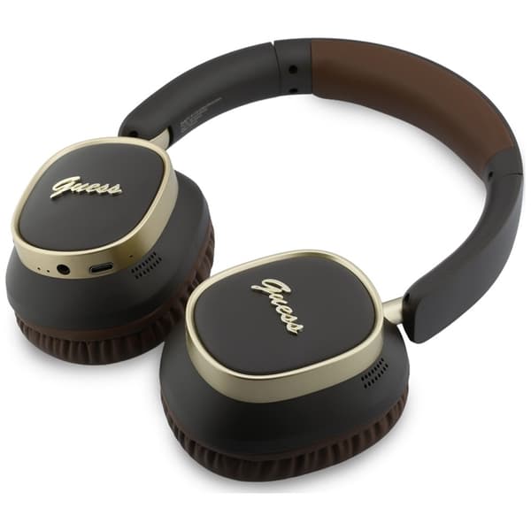 Guess On-Ear Hörlurar Bluetooth ENC Rectangle Metal Script - Brun