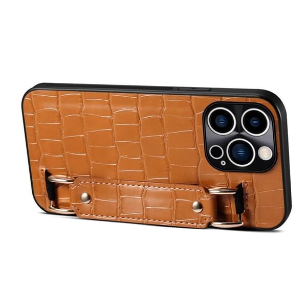 iPhone 14 Pro Cover Kortholder Crocodile - Brun Brun