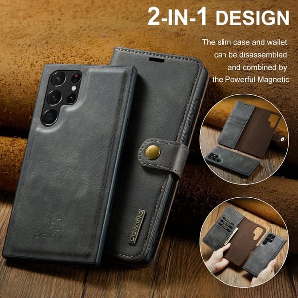 DG.MING Samsung Galaxy S24 Ultra Plånboksfodral Äkta läder Grå