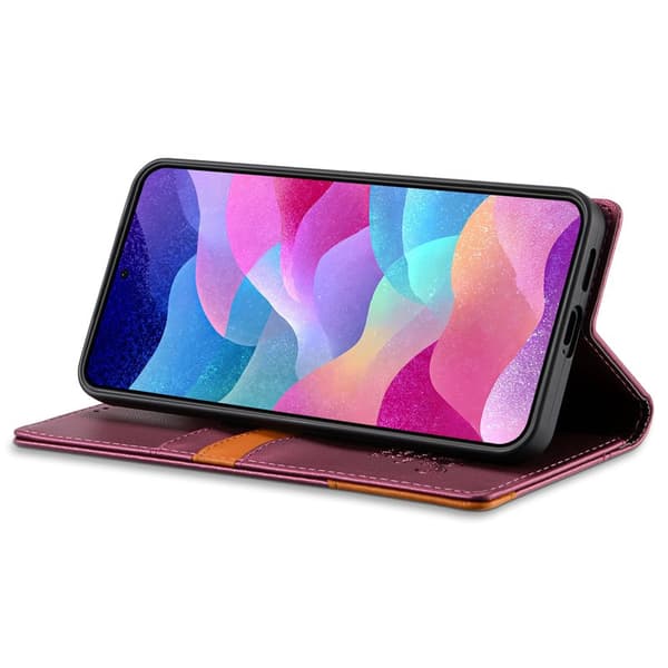 N.BEKUS Plånboksfodral för Samsung Galaxy S26 Plus RFID  Konstläder Vinröd