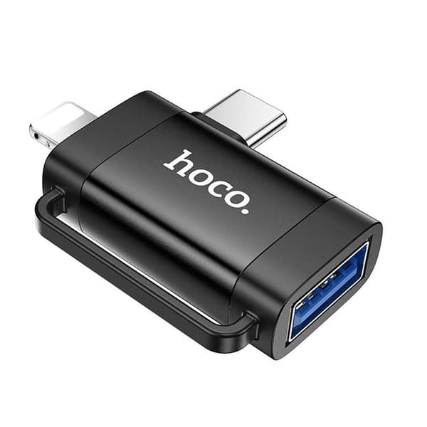 Hoco 2in1 Adapter OTG USB-A till Lightning/USB-C UA31F - Svart Black