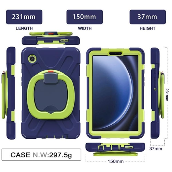 Mobilskal till Galaxy Tab A9 Kickstand Handle Grip - Blå / Gulgrön Blå