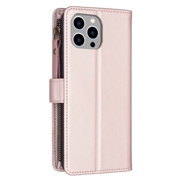 iPhone 15 Pro Max Pung Taske Lynlås Flip - Rødguld Roséguld