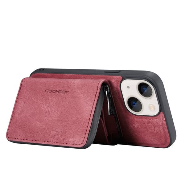 JEEHOOD Kickstand 2-in-1 Hybrid Konstläder Plånboksfodral iPhone 13 mini - Röd