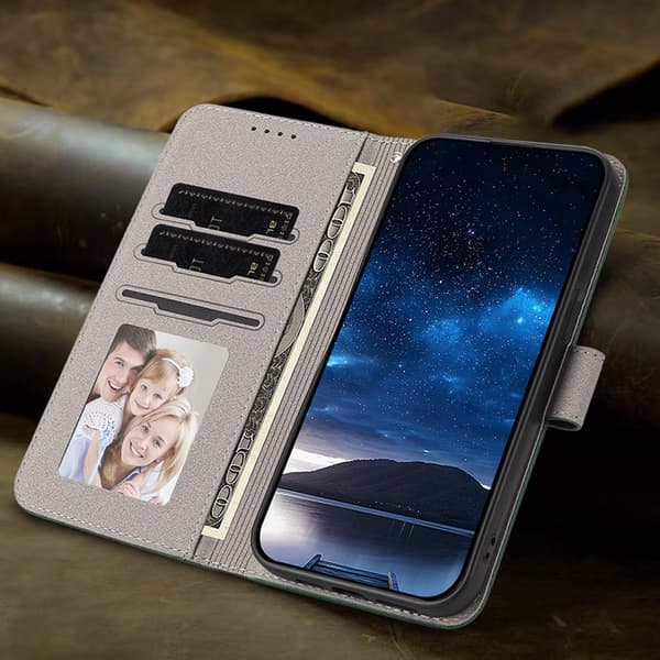 Galaxy S26 Ultra Plånboksfodral Solid Color Konstläder - Svart/Grön Grön