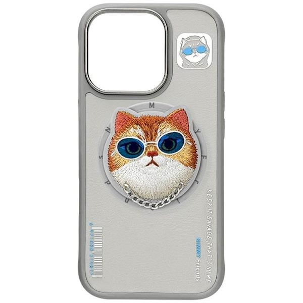 Nimmy Telefontaske til iPhone 16 Pro Max MagSafe Briller Cool Cat - Grå Grå