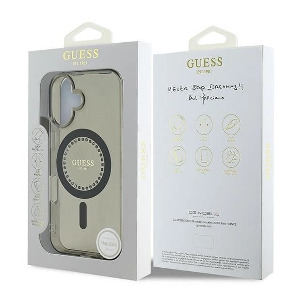 Guess Telefontaske til iPhone 16 Plus MagSafe IML Rhinestone - Sort Black