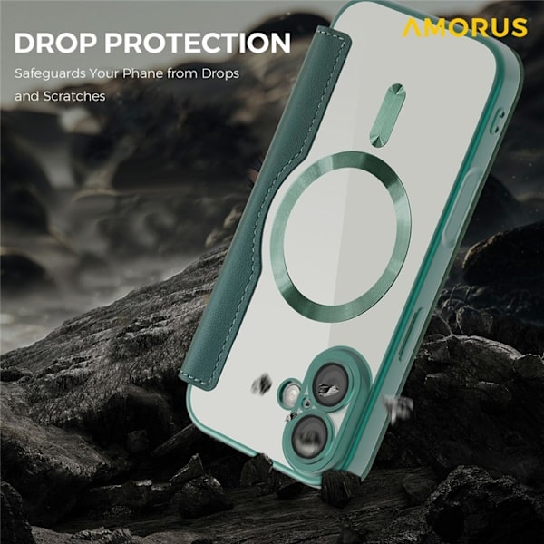 AMORUS iPhone 17 Plånboksfodral MagSafe RFID-Skydd - Grön Grön