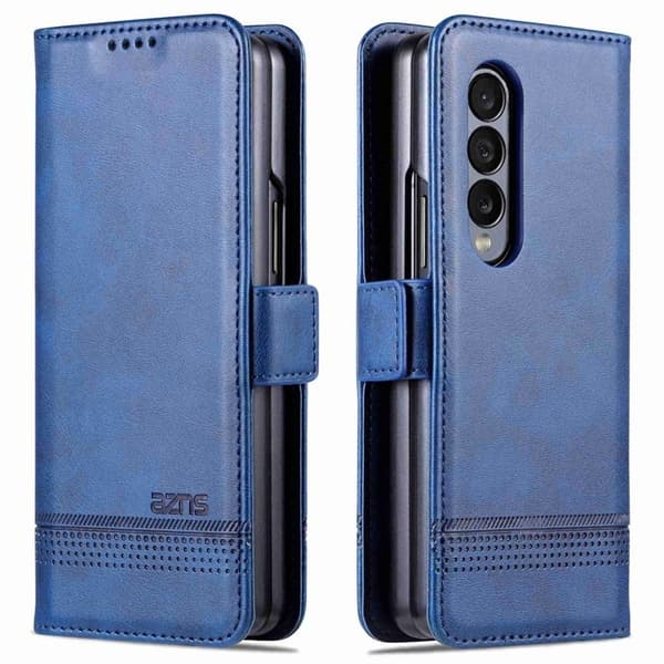 AZNS Samsung Galaxy Z Fold3 5G Plånboksfodral Konstläder - Blå