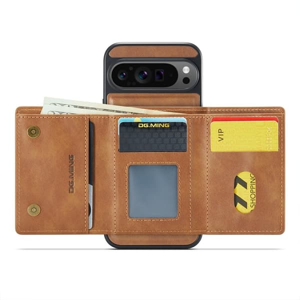 DG.MING M6 Series Konstläder Plånboksfodral för Google Pixel 9 Pro XL - Brun