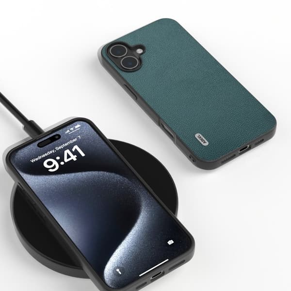 ABEEL Mobilskal till iPhone 16 Plus Äkta Läder PC+TPU - Grön