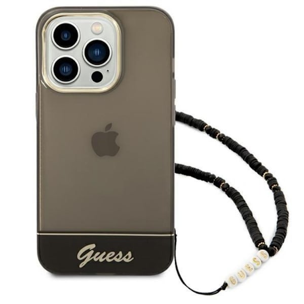 GUESS iPhone 14 Pro Max Skal Translucent Pearl Strap - Musta Black
