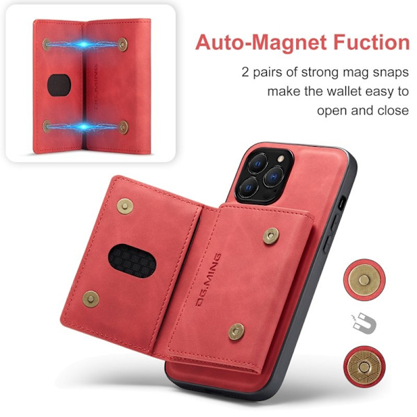 DG.MING iPhone 16 Pro Konstläder Plånboksfodral PU+PC+TPU Röd