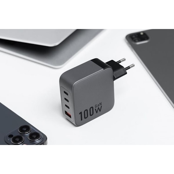 Forcell F-Energy GaN Väggladdare 100W 3xUSB-C 1xUSB-A - Grå Grå