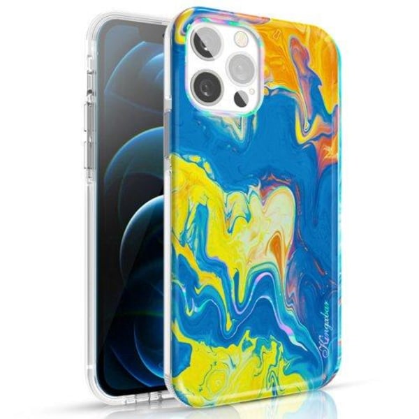 Kingxbar Watercolor Case iPhone 12 Pro Max - Gul / Blå Blue