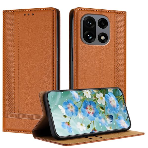 OnePlus 15 Plånboksfodral L-Shaped Grid Pattern Konstläder Brun