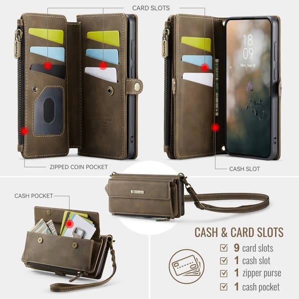 CASEME Konstläder Plånboksfodral för Samsung Galaxy S24 FE - RFID-Skydd, Brun