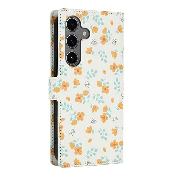 Galaxy S25 - S24 Plånboksfodral Rhombic Floral A3 Vit