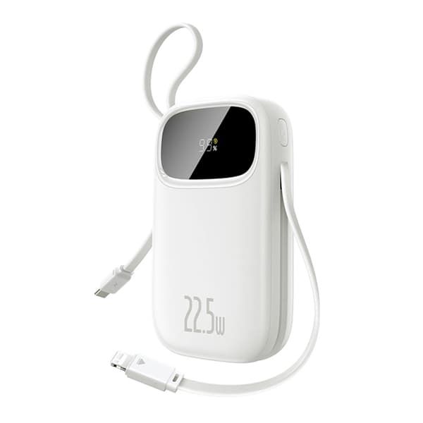 Baseus Powerbank 10000mAh med 2 Built-in Kablar 22.5W - Vit Vit