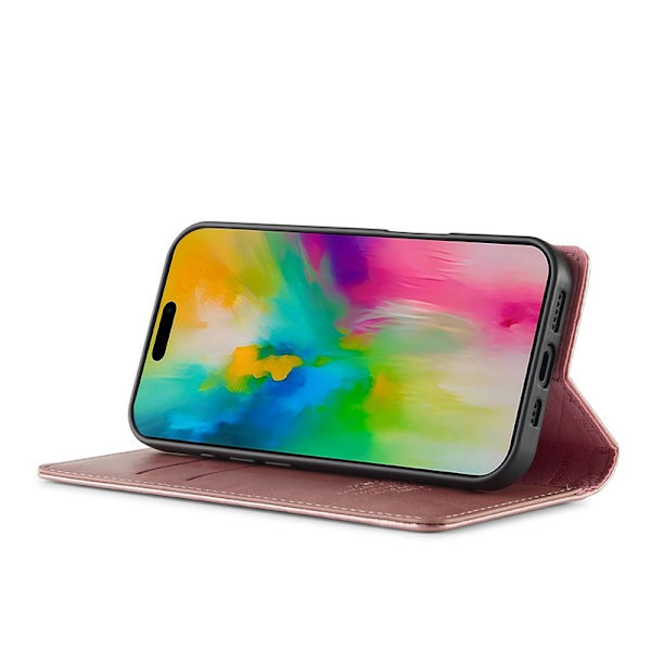 LC.IMEEKE iPhone 16 Plus Plånboksfodral Konstläder- Roséguld
