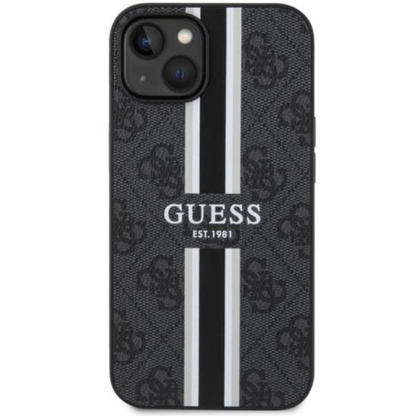 Guess iPhone 14 mobiltaske MagSafe 4G Printed Stripes - Sort