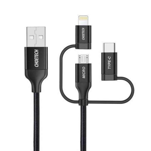 Choetech 3in1 Lightning Micro USB-C -kaapeli 1,2 m - musta Black