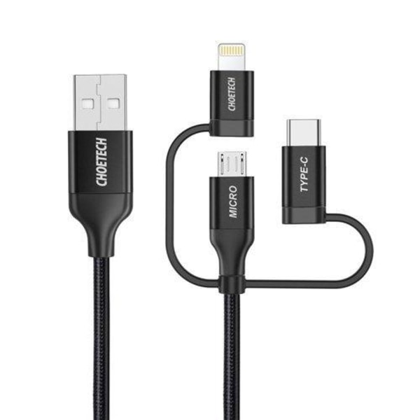 Choetech 3in1 Lightning Micro USB-C Kabel 1,2m - Sort Black