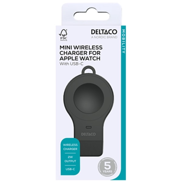 Deltaco Mini Trådlös laddare Apple Watch USB C - Svart