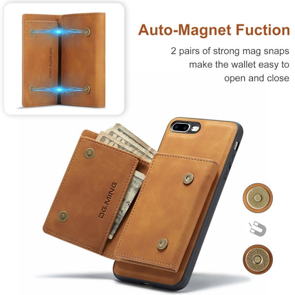 DG.MING M1 Kickstand Plånboksfodral Konstläder för iPhone 7/8 Plus - Brun