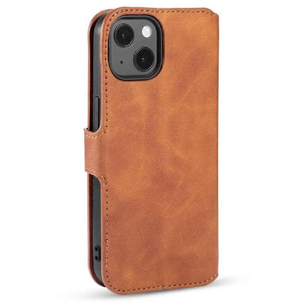 DG.MING iPhone 14 Plus Plånboksfodral Retro Stil Konstläder Brun