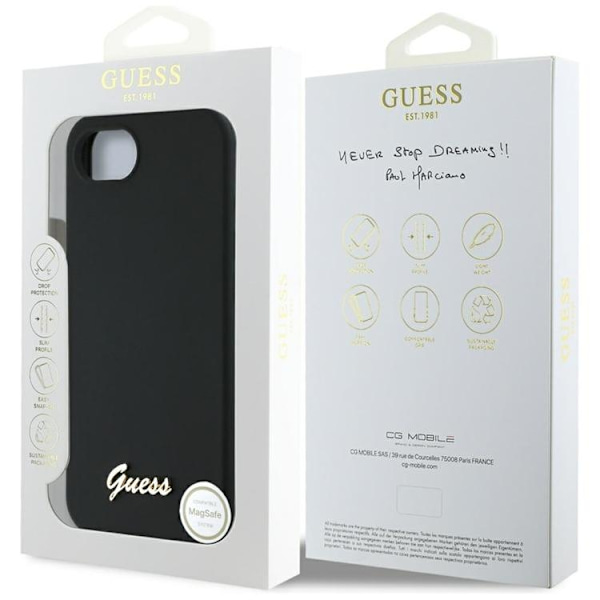 Guess telefontaske til iPhone 16e MagSafe Silicone Script Metal Logo