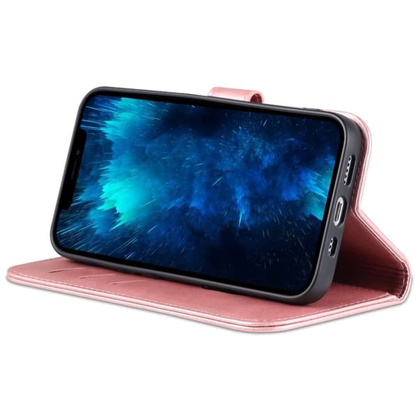 AZNS iPhone 14 Pro Plånboksfodral Konstläder - Stötabsorberande - Roséguld