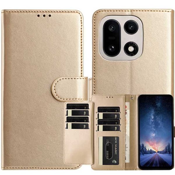 OnePlus 15 5G Plånboksfodral Folio Flip Konstläder Guld