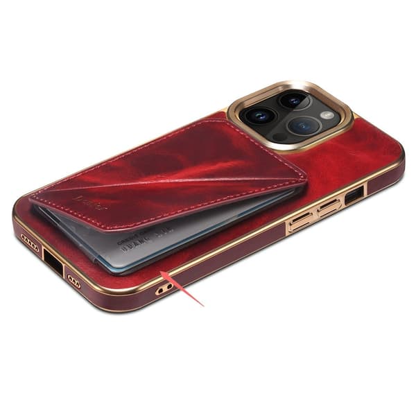 DENIOR Mobilskal till iPhone 14 Pro Max Äkta Läder + TPU + PC Röd