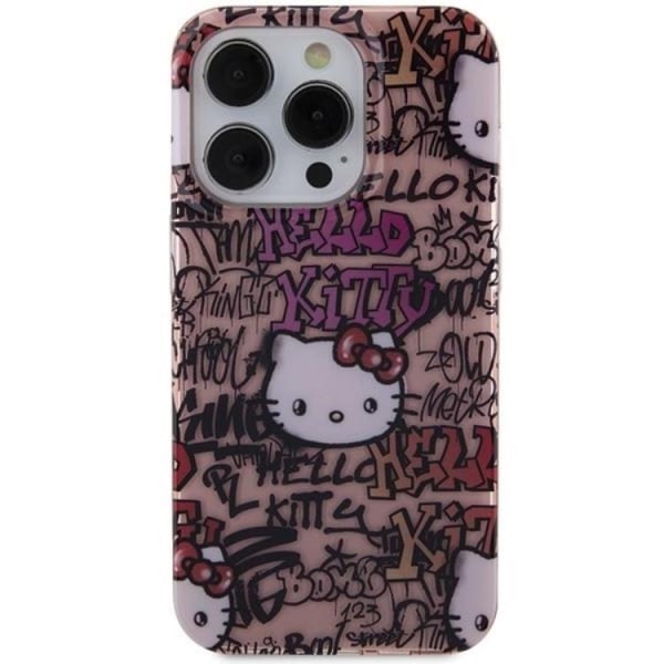 Hello Kitty iPhone 15 Pro Max Mobilskal IML Tags Graffiti - Rosa