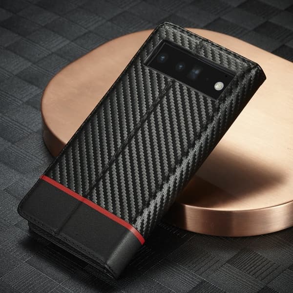 LC.IMEEKE Google Pixel 7a Plånboksfodral Konstläder - Carbon Fiber - Svart
