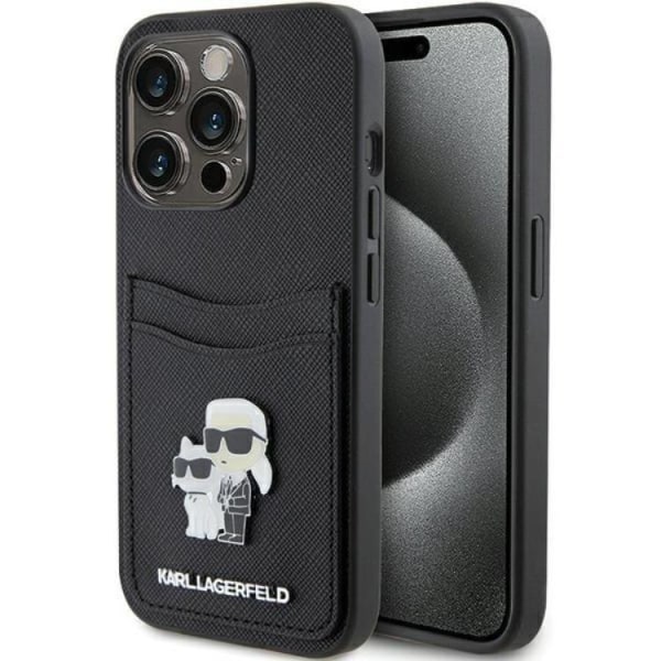 Karl Lagerfeld iPhone 15 Pro Mobilskal Korthållare Metal Logo Svart