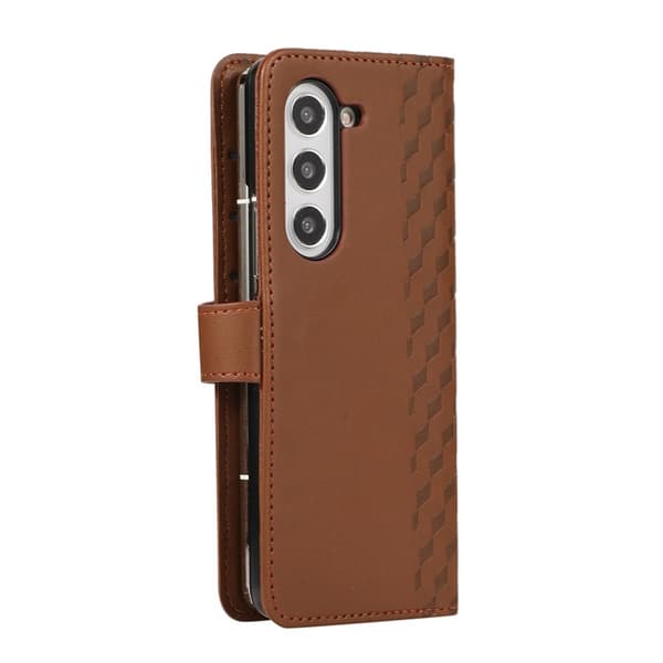 Galaxy Z Fold7 Plånboksfodral 3D Rhombus Grid Imprinted - Brun Brun