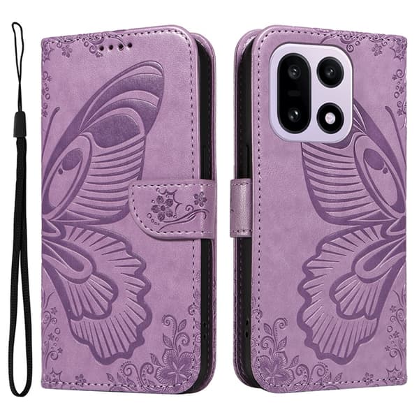OnePlus 15 Plånboksfodral Butterfly Pattern Konstläder Lila