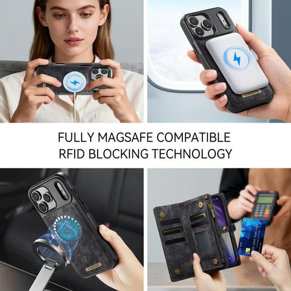 CASEME Mobilskal till iPhone 17 Pro Max i Konstläder med Plånboksfodral Svart