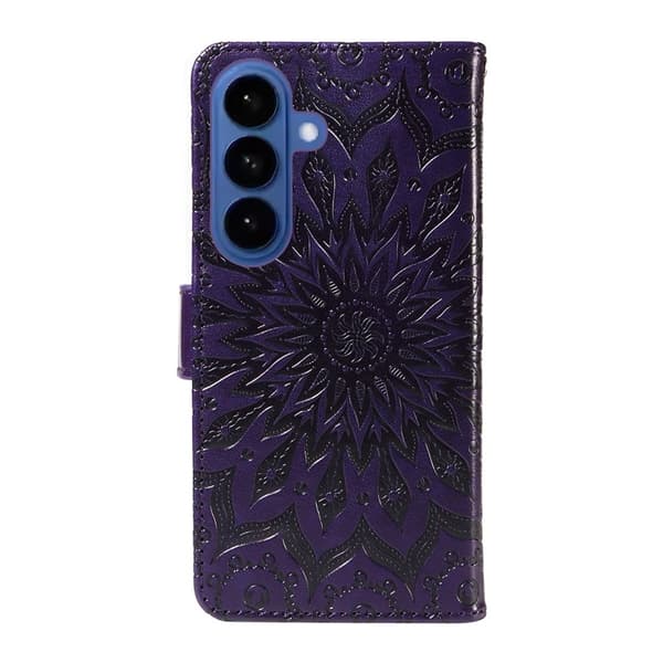 Samsung Galaxy S26 / S26 Pro Plånboksfodral Konstläder Solrostryck - Lila