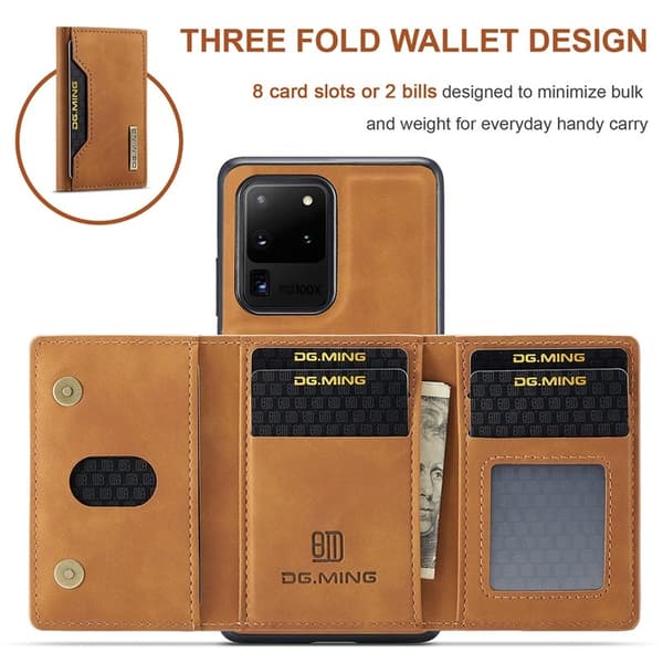 DG.MING M2 Tri-Fold Wallet Mobilskal för Samsung Galaxy S20 Ultra - Brun