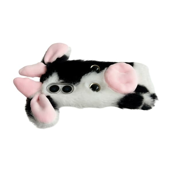Mobilskal till iPhone 17 Fluffy Cute Cow Plush TPU - Blå Blå