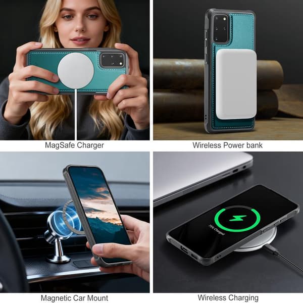 JEEHOOD Mobilskal till Samsung Galaxy S20 Plus Konstläder - Blå Blå