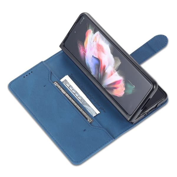 AZNS Samsung Galaxy Z Fold3 Plånboksfodral Konstläder - Blå